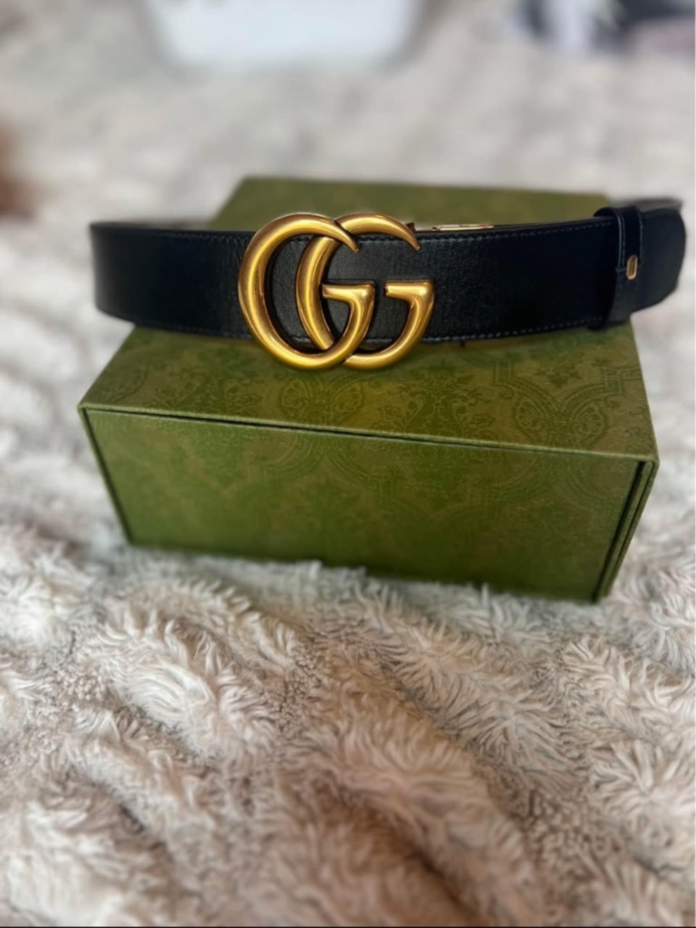 Gucci Black Leather Belt with Gold Double G Buckle
